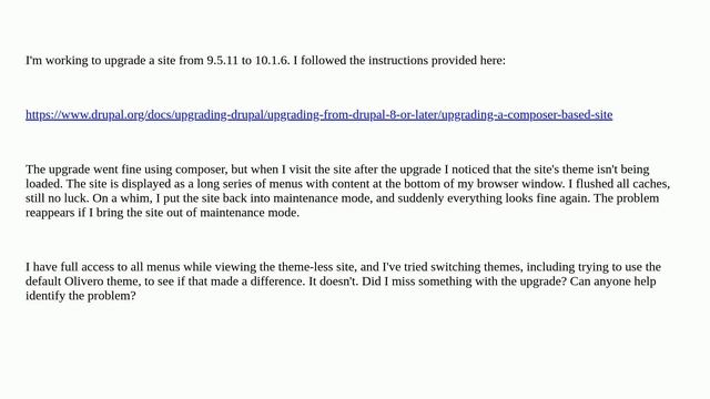 Drupal: Upgrade to Drupal 10.1.6, Theme Doesn't Load Outside Maintenance Mode смотреть онлайн