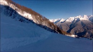 Красная Поляна, спуск с Розы Пик на горных лыжах