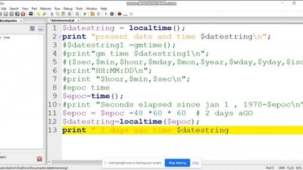 Datetime Module in Padre Perl
