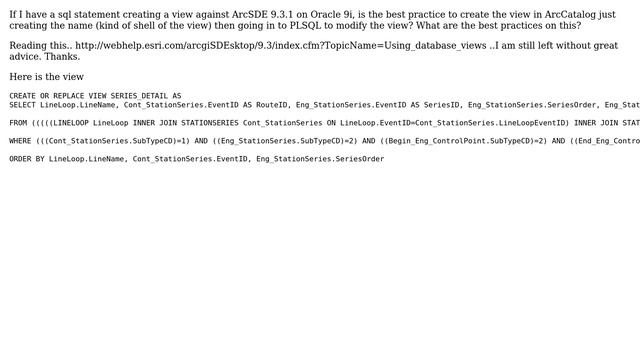 GIS: Database View in Oracle 9i with SDE 9.3.1 смотреть онлайн
