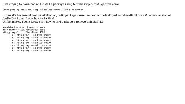 Wget command error (Error parsing proxy URL http://localhost:4001 : Bad port number.) смотреть онлайн