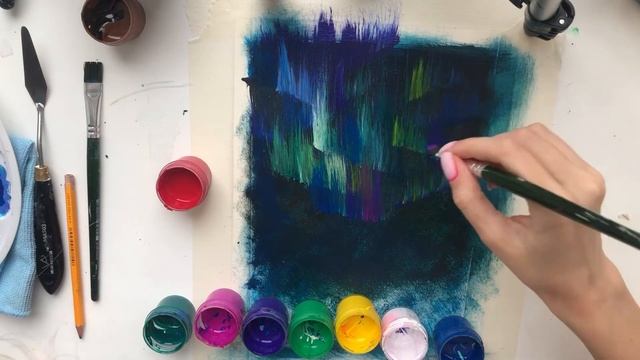 Как легко нарисовать северное сияние [Рисуем акрилом\гуашью] Alina Chirkova ART смотреть онлайн