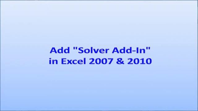 Solver Add-In смотреть онлайн