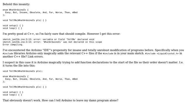 Arduino: Arduino screws up trivial program involving enum (3 Solutions!!) смотреть онлайн
