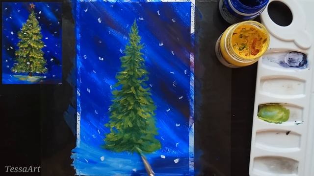Рисуем ёлку гуашью просто (eng sub) Christmas tree with gouache смотреть онлайн