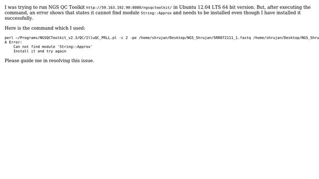 Ubuntu: How to resolve Perl module error while trying to run NGS QC Toolkit? смотреть онлайн
