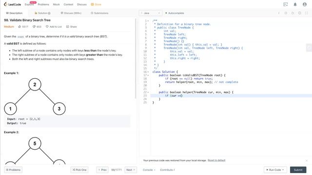 Leetcode 98 - Validate Binary Search Tree (JAVA Solution Explained!) смотреть онлайн