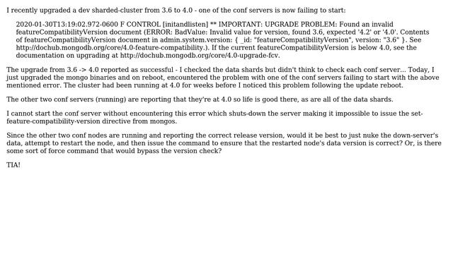 Databases: mongodb conf node won't start - compatibility error смотреть онлайн