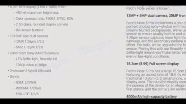 Xiaomi Redmi Note 5 and Note 5 Pro and MI 4A TV | Leaked & Confirmed Specifications