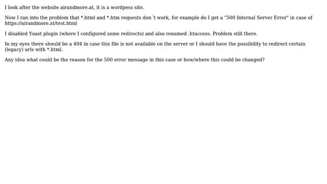 Webmasters: 500 Internal Server Error for \*.html and \*.htm files смотреть онлайн