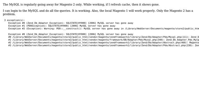 Magento: SQLSTATE[HY000] [2006] MySQL server has gone away only for magento 2 смотреть онлайн