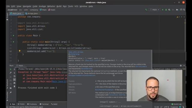 Java List add UnsupportedOperationException смотреть онлайн