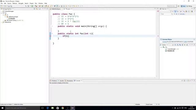 Recursion Factorial example Java смотреть онлайн