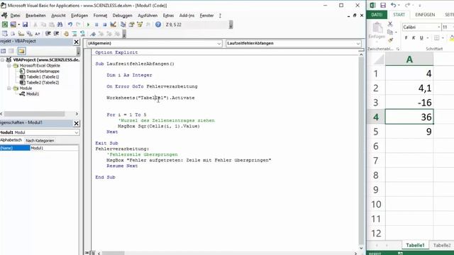 EXCEL VBA Die wichtigsten Befehle #22 - On Error GoTo, Laufzeitfehler abfangen смотреть онлайн