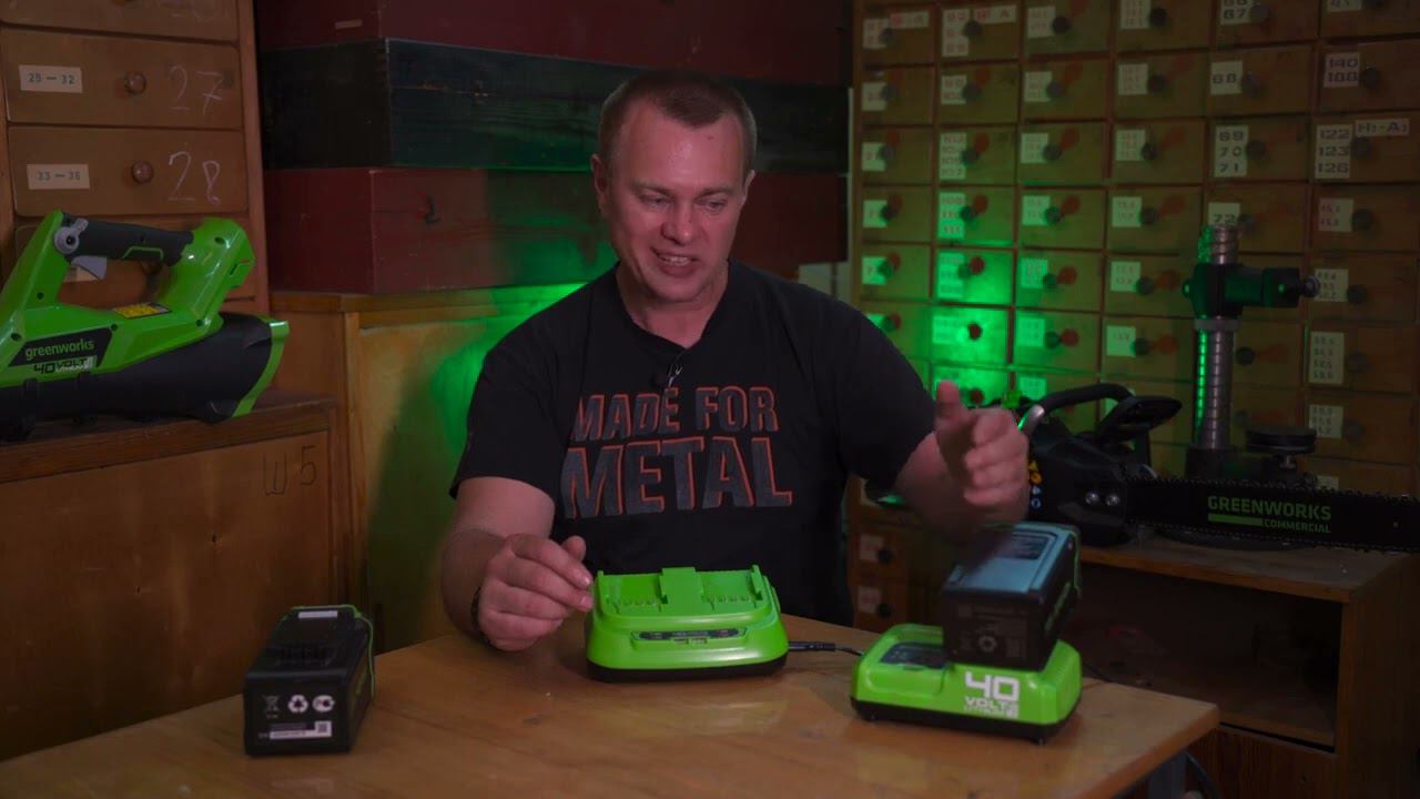 Тест зарядных устройств для аккумуляторов Greenworks 40V журналистами Потребитель Garden Tools смотреть онлайн
