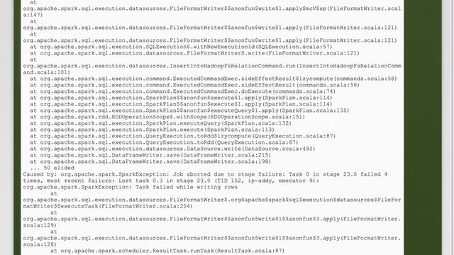 Trying to write dataframe to file, getting org.apache.spark.SparkException: Task failed while wr... смотреть онлайн
