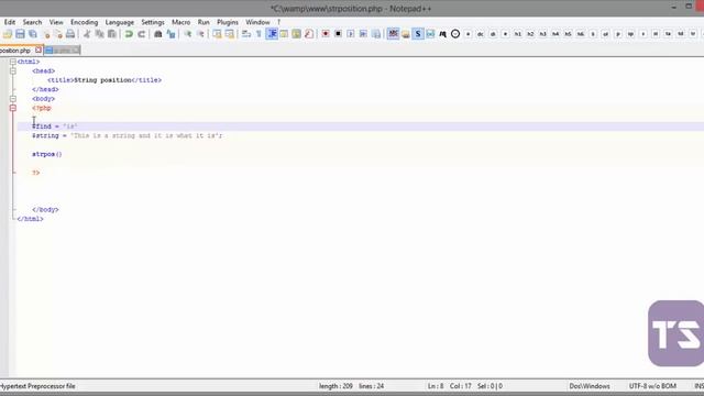 String Position Sample 1 - Lecture 47 (PHP Tutorial) смотреть онлайн