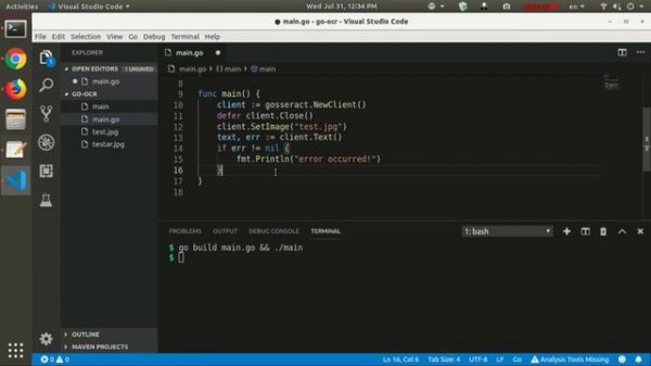 create tesseract ocr program to extract text from images in go programming language gosseract