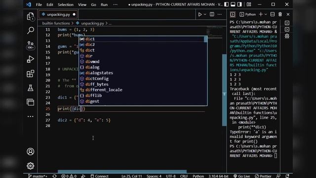 Unpacking Operators in python in Tamil | Mohan Prasath S | Python Programming смотреть онлайн