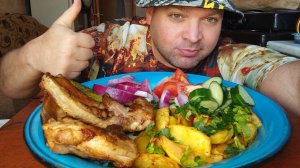 МУКБАНГ запеченые рёбрышки и картофель/обжор/ням ням