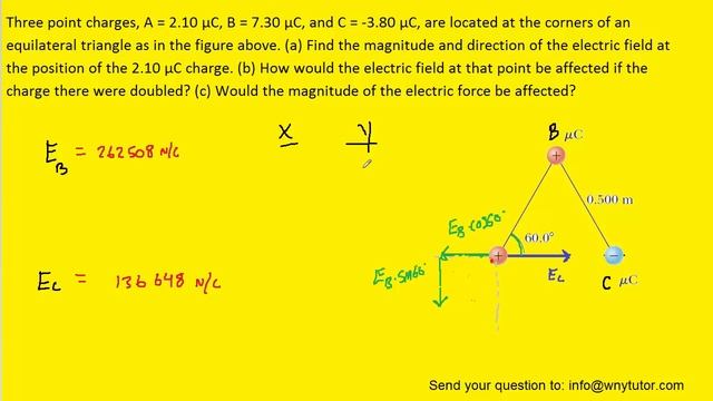 Three point charges, A = 2.10 µC, B = 7.30 µC, and C = -3.80 µC, are located at the corners of an e смотреть онлайн