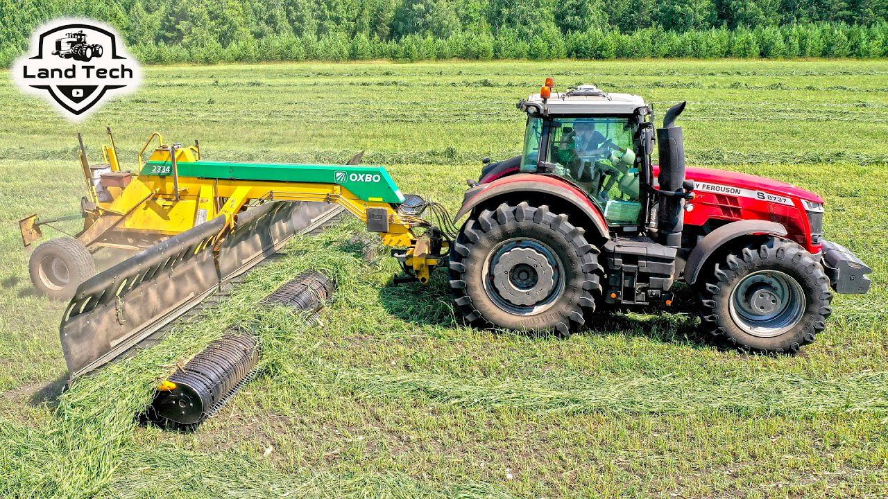 Тракторы Massey 8737S и 7624 с валкообразователями OXBO 2334 - современная заготовка кормов смотреть онлайн