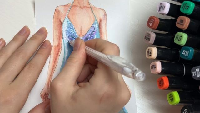 FASHION SKETCH | Мерцающее платье со стразами | Видео-урок смотреть онлайн