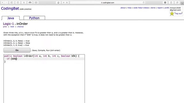 Logic 1 (inOrder) Java Tutorial || codingbat com смотреть онлайн