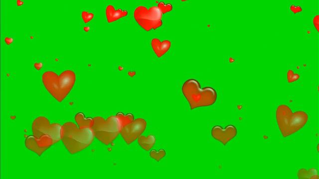 Видеофон летающие медлено вниз сердечки на зеленом фоне Videophone Hearts Flying Slowly Down On A