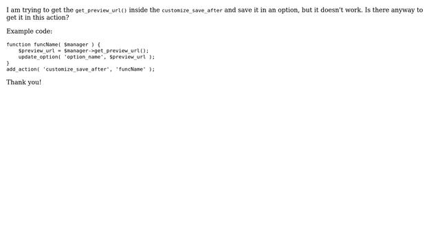 Wordpress: Customizer: get_preview_url() inside customize_save_after hook смотреть онлайн