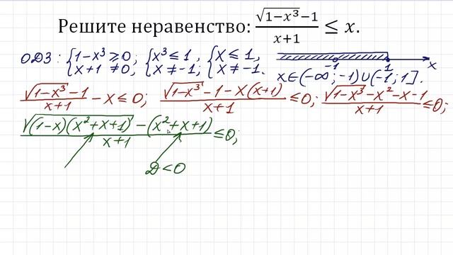 Решите неравенство ➜ (√(1-x^3)-1)/(x+1)≤x ➜ мехмат МГУ смотреть онлайн