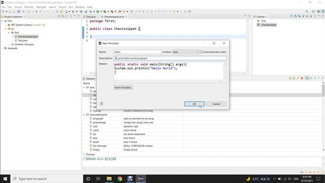 How to create snippet in eclipse || how to create own template in eclipse || how to create short смотреть онлайн
