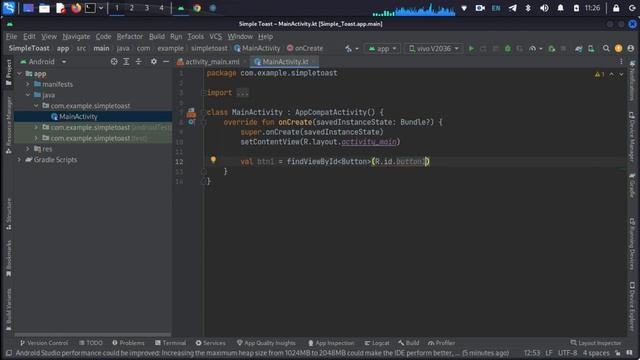 Android Studio Simple Toast with Kotlin смотреть онлайн