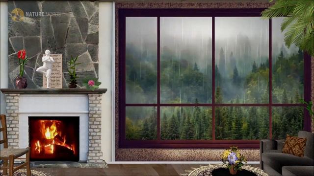 Rain & Thunderstorm Sounds Crackling Fireplace burning 5 hours relaxing смотреть онлайн