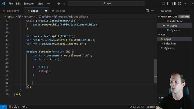 Parsing a CSV file with JavaScript смотреть онлайн
