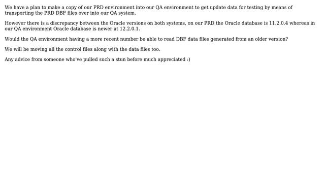 Databases: DBF file compatibility between Oracle 12.2.0.1 and 11.2.0.4? смотреть онлайн