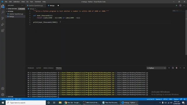 Python Exercises #10 || Python program to test whether a number is within 100 of 1000 or 2000. смотреть онлайн