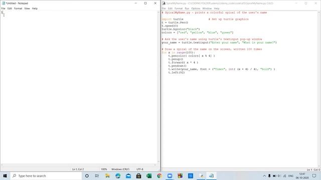 How to create a simple program with python which spirals our name смотреть онлайн