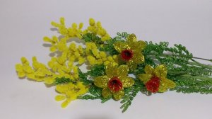 Бисероплетение.   Мимоза из бисера. 1 часть. Мастер класс. Пошаговый МК. Мимоза своими руками..mp4