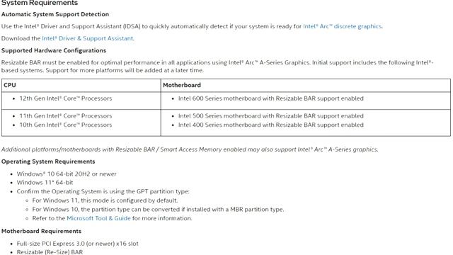 Intel Lists Resizable BAR Support as an Arc GPU Requirement for Optimal Performance смотреть онлайн