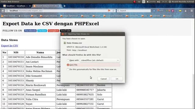 DEMO Tutorial Export Data Dari Database ke CSV dengan PHPExcel смотреть онлайн