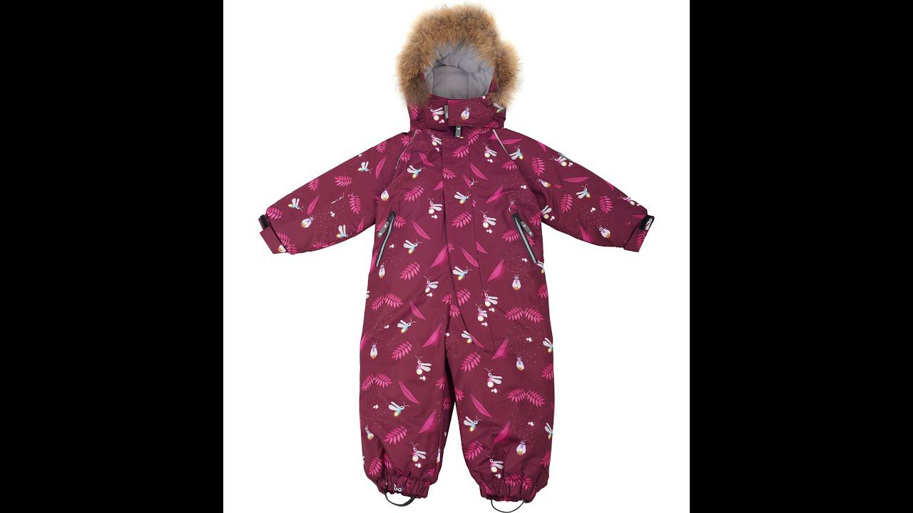 Зимний детский комбинезон POGO Kids сезона 2022, модель PG88179-11 (бордовый, светлячки) для девочек смотреть онлайн