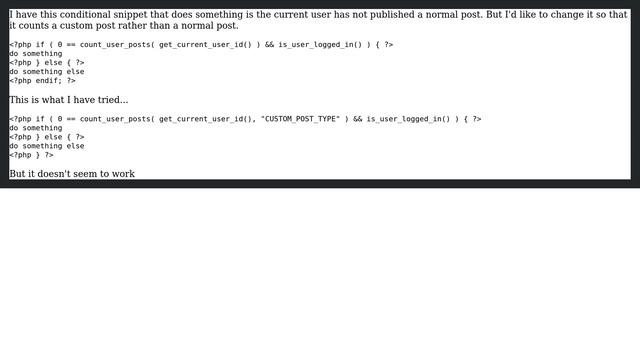 Wordpress: conditional based upon the count of current user's published custom posts смотреть онлайн