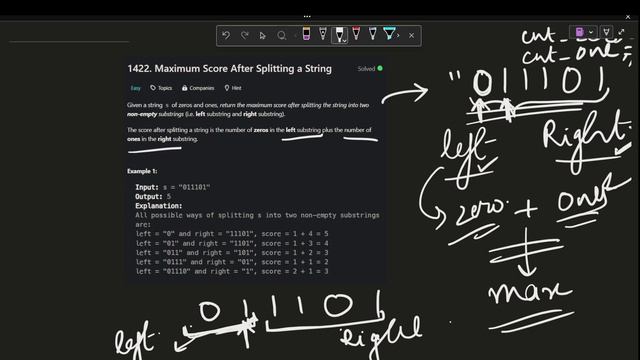 1422. Maximum Score After Splitting a String | Leetcode | December Daily Challenge 2023 | смотреть онлайн
