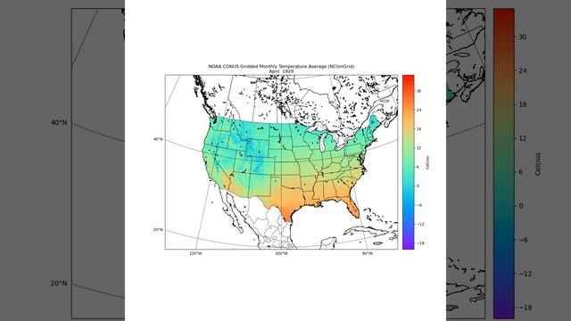 Python Matplotlib Basemap Animation Example of NOAA NClimGrid Dataset - Monthly Temperature смотреть онлайн