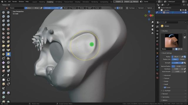 Разбор всех инструментов для скульптинга в Блендер.(Sculpting brushes Blender) смотреть онлайн