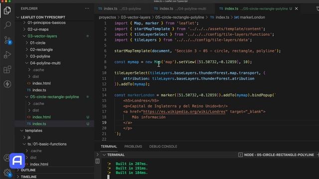Leaflet - Proyecto - Solución - Parte 1 - circle, rectangle, polyline смотреть онлайн