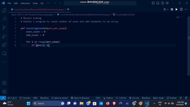 Python 3 program to count number of even and odd elements in an array | Basic DSA | Direct Coding | смотреть онлайн