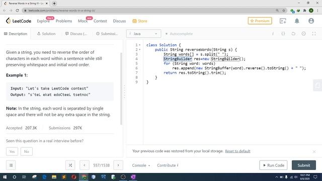 LeetCode Question No 557 Reverse Words in a String ||Java|| Sindhi смотреть онлайн