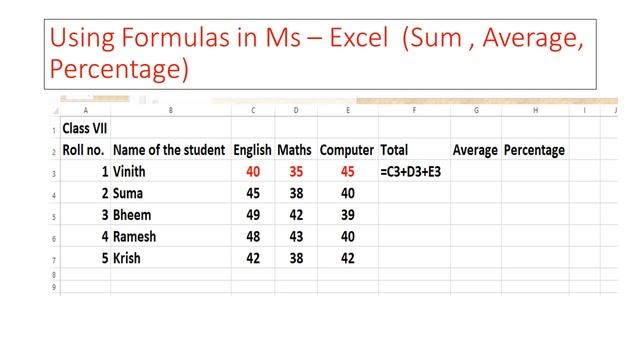 Grade 7   Computer  - Ch 2 Formulas And Functions In MS Excel 2010